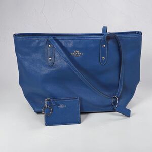 Coach City Zip Tote F58846 Vivid Blue Crossgrain Leather + Mini Skinny Wallet